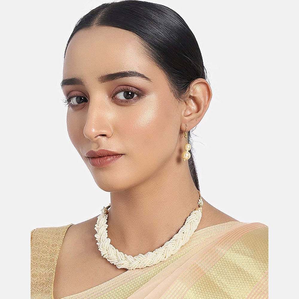 Etnico Designer Emerald Twisted Beads Choker Necklace Jewellery Set With Earrings For Women (ML254W)