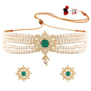Etnico 18K Gold Plated Traditional CZ Crystal with Pearl Choker Necklace Jewellery Set for Women/Girls (ML261G)