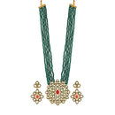 Etnico 5 Layered Emerald Onyx Crystal Beads Alloy Necklace Jewellery Set Glided With Uncut Polki Kundan for Women & Girls (ML269G)(Green)