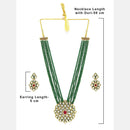 Etnico 5 Layered Emerald Onyx Crystal Beads Alloy Necklace Jewellery Set Glided With Uncut Polki Kundan for Women & Girls (ML269G)(Green)