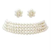 Etnico 18k Gold Plated Traditional White Pearl Beaded Stylish Moti Choker Necklace Jewellery Set with Stud Earrings for women (ML286W)