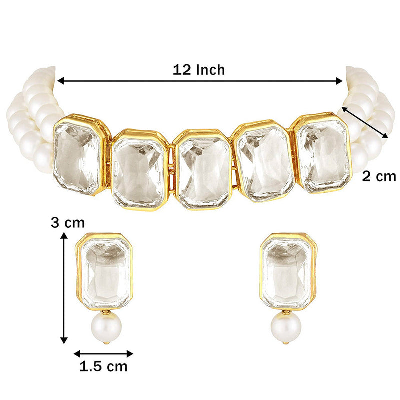 Etnico 18K Gold Plated Traditional Crystal Stone Pearl Studded Choker Necklace Jewellery Set for Women (ML287W)