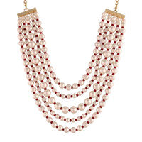 Etnico 18k Gold Plated 5 Layered Pearl Beads Rani Necklace Jewellery Set for Women (ML290M)