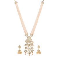 Etnico18k Gold Plated Ethnic Kundan Pearl Studded Long Necklace Set For Women (ML296W)