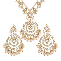 Etnico18k Gold Plated Ethnic Multi Layer Kundan Pearl Studded Long Necklace Set For Women (ML298)