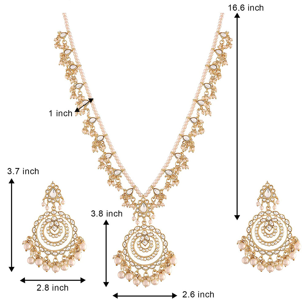 Etnico18k Gold Plated Ethnic Multi Layer Kundan Pearl Studded Long Necklace Set For Women (ML298)