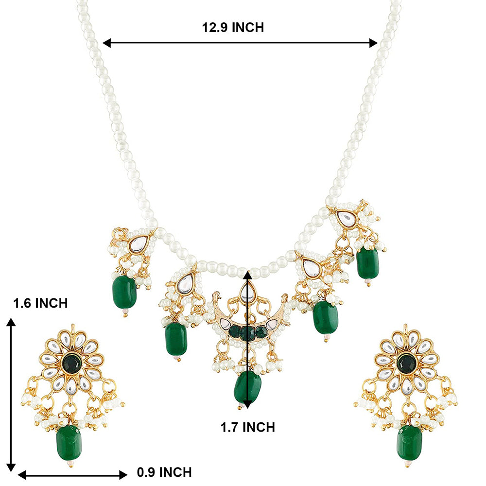 Etnico18k Gold Plated Green Beaded Pearl Moti Mala Necklace Jewellery Set for Women (ML301G)