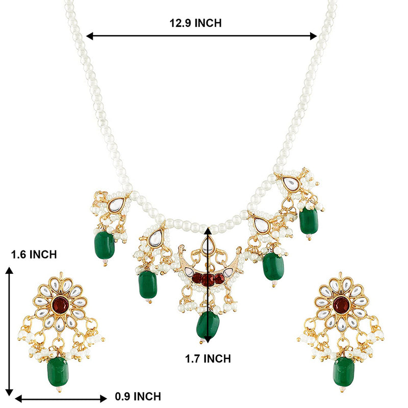 Etnico18k Gold Plated Green Beaded Pearl Moti Mala Necklace Jewellery Set for Women (ML301M)