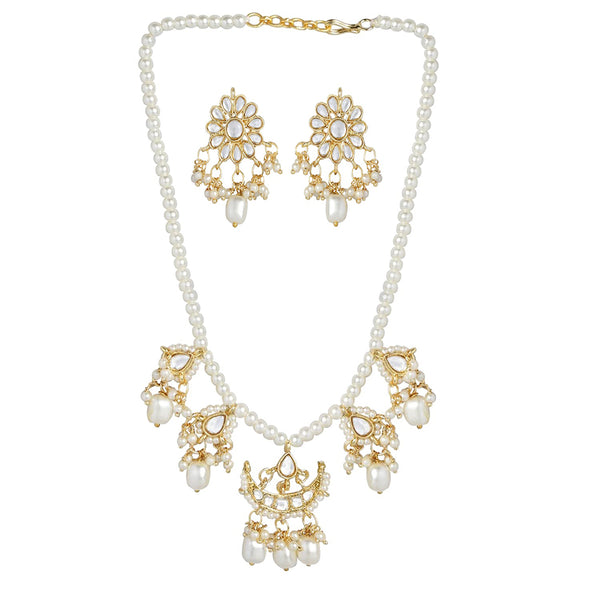 Etnico18k Gold Plated White Pearl Moti Mala Necklace Jewellery Set for Women (ML301W)