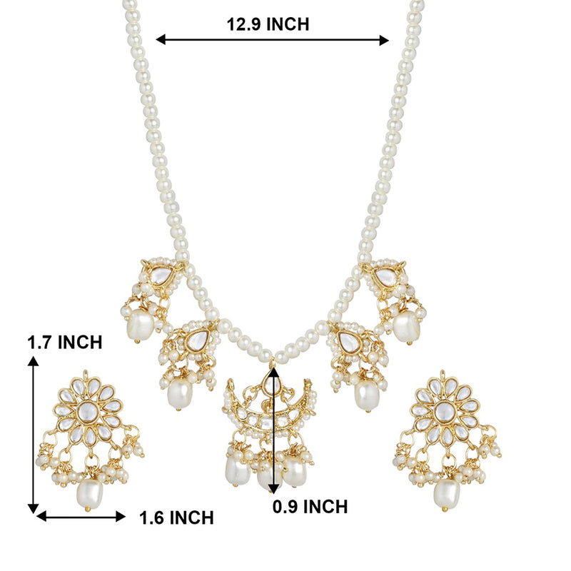 Etnico18k Gold Plated White Pearl Moti Mala Necklace Jewellery Set for Women (ML301W)