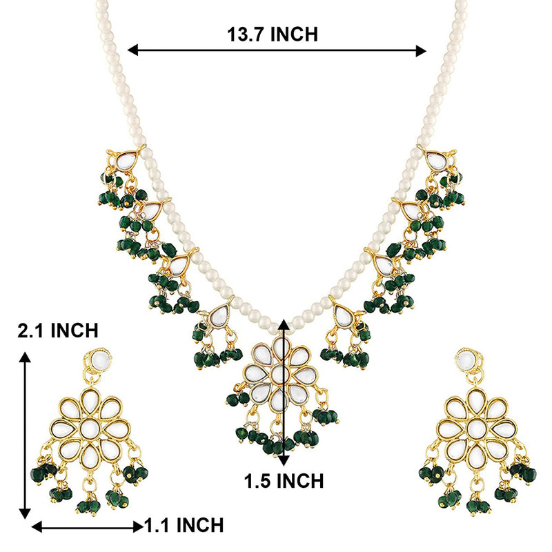 Etnico18k Gold Plated Kundan Pearl Moti Mala Necklace Jewellery Set for Women (ML302G)