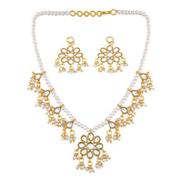 Etnico18k Gold Plated Kundan Pearl Moti Mala Necklace Jewellery Set for Women (ML302W)