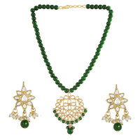 Etnico18k Gold Plated Kundan Pearl Studded & Beaded Mala Necklace Jewellery Set for Women (ML304G)