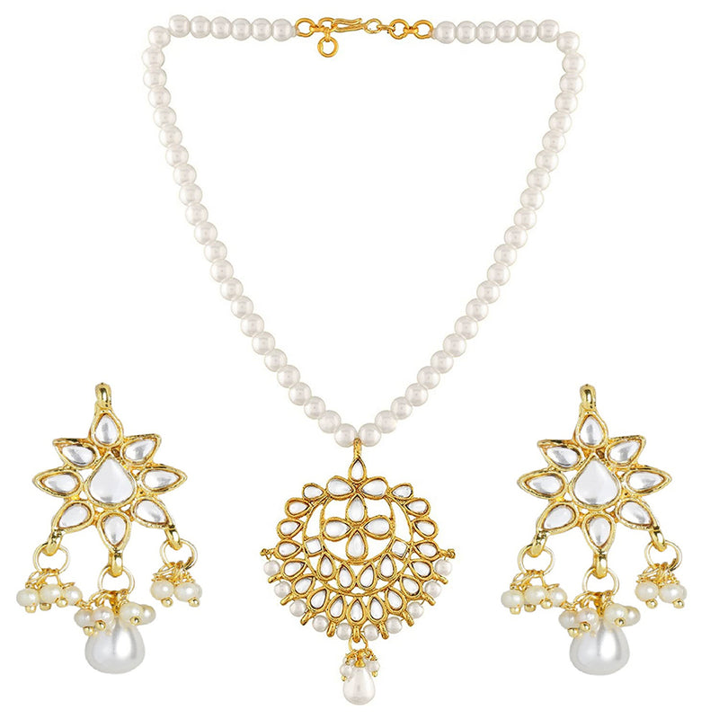 Etnico18k Gold Plated Kundan Pearl Studded & Beaded Moti Mala Necklace Jewellery Set for Women (ML304W)