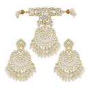 Etnico18k Gold Plated White Meenakari Pearl & Kundan Studded Choker Necklace Jewellery Set For Women/Girls (ML306W)