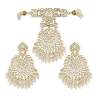 Etnico18k Gold Plated White Meenakari Pearl & Kundan Studded Choker Necklace Jewellery Set For Women/Girls (ML306W)