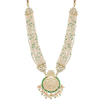 Etnico18k Gold Plated Traditional Multistrand Pearl Kundan Studded Necklace Jewellery Set For Women (ML307G)