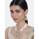 Etnico18k Gold Plated Traditional Multistrand Pearl Kundan Studded Necklace Jewellery Set For Women (ML307G)