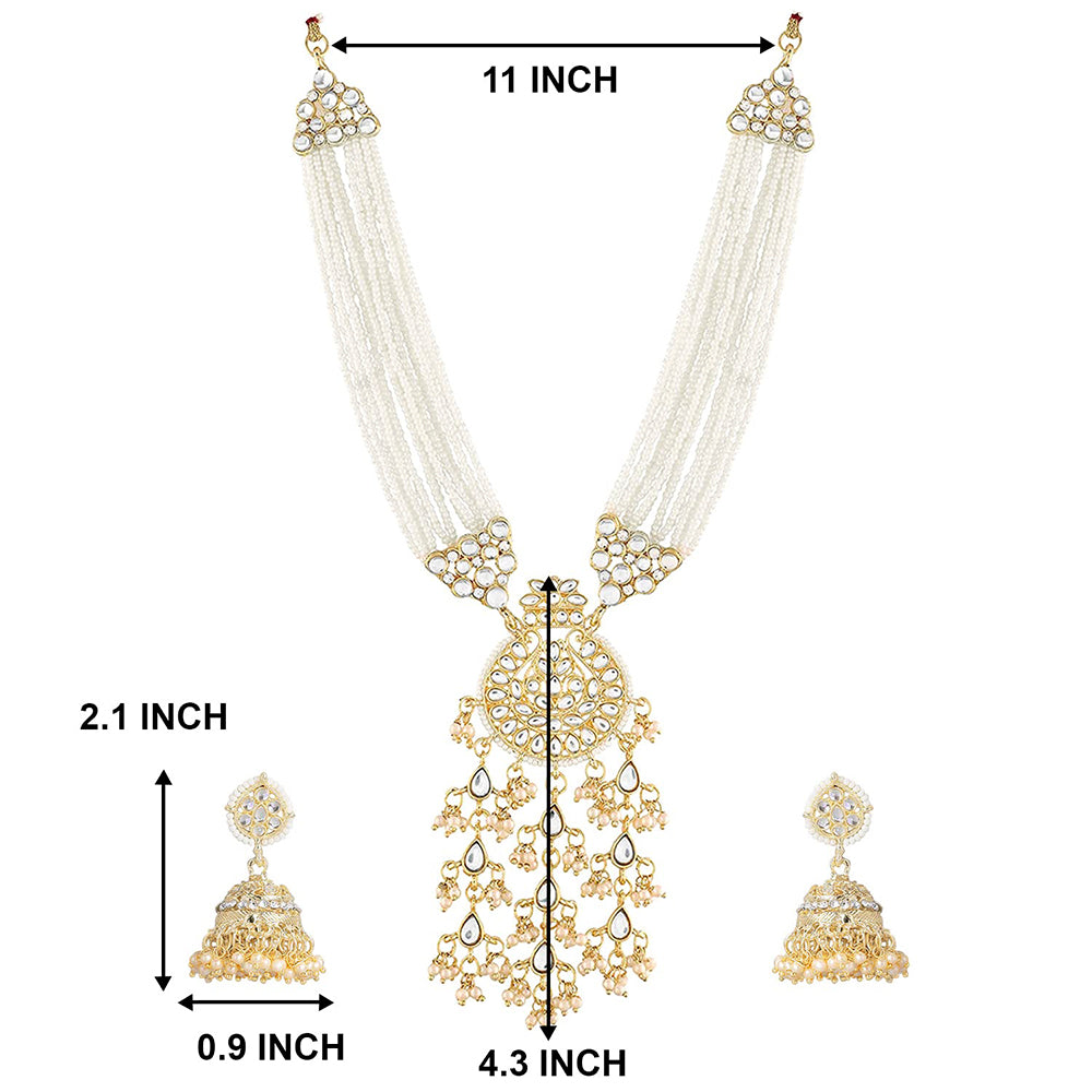 Etnico18k Gold Plated Traditional Multistrand Pearl Kundan Studded Necklace Jewellery Set For Women (ML308W)