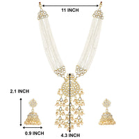 Etnico18k Gold Plated Traditional Multistrand Pearl Kundan Studded Necklace Jewellery Set For Women (ML308W)