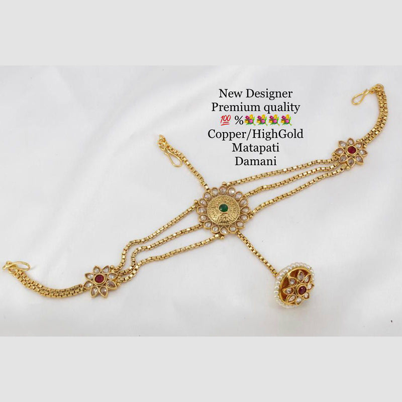 Manisha Jewellery Copper Kundan & Pota Stone  Maangtikka With Sheeshphool Hair Accessories For Women