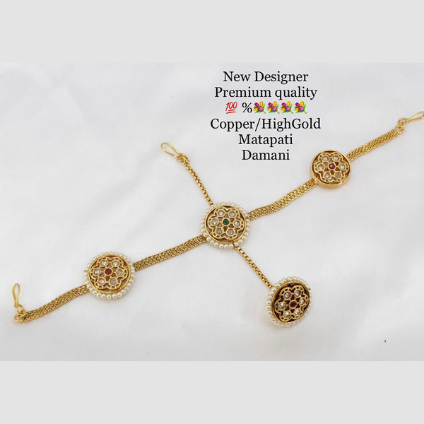 Manisha Jewellery Copper Kundan & Pota Stone  Maangtikka With Sheeshphool Hair Accessories For Women