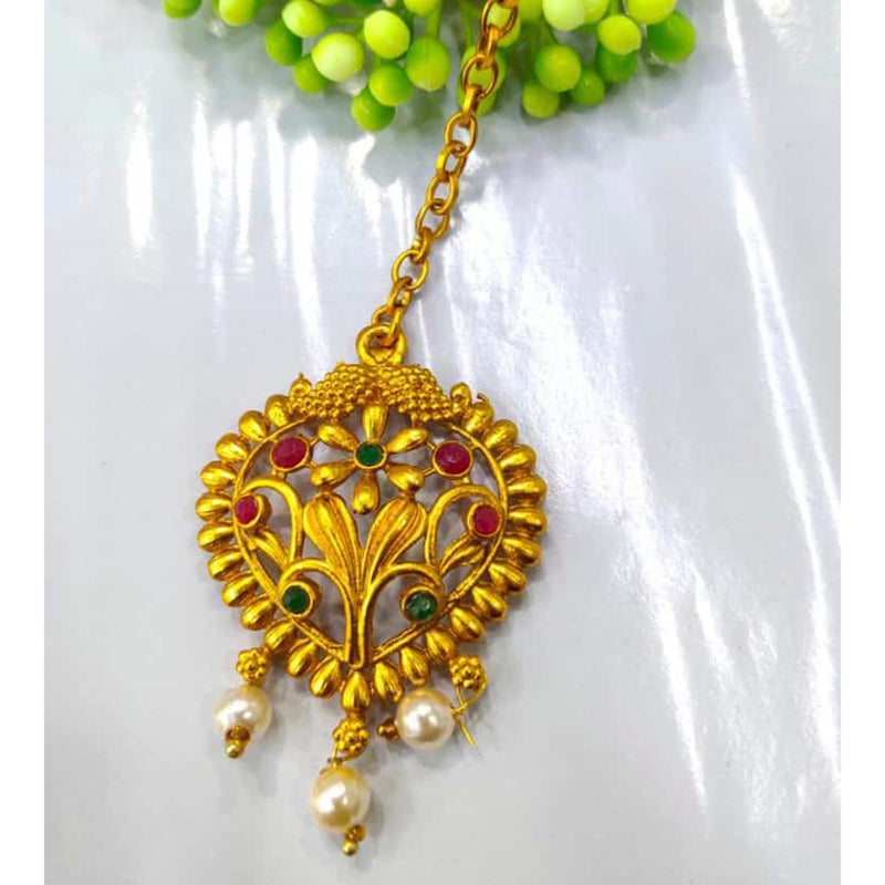 Manisha Jewellery Gold Plated Pota Stone Maang tikka