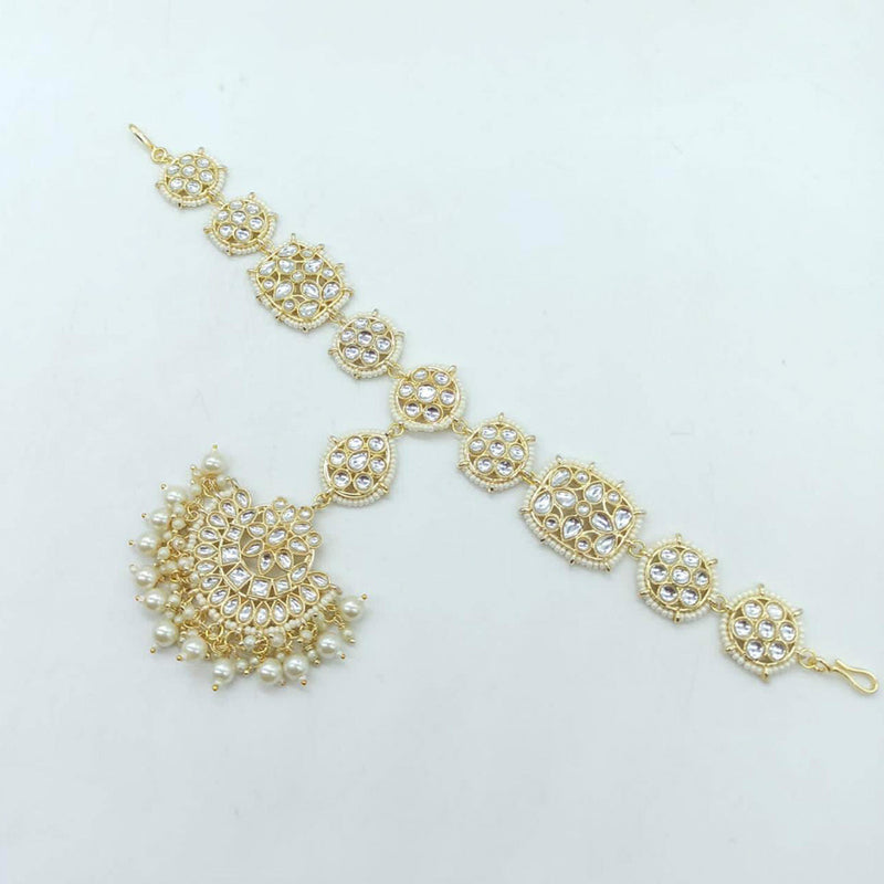 Manisha Jewellery Gold Plated Kundan Stone & Pearl Maangtikka with Sheeshphool Hair Accessories For Women