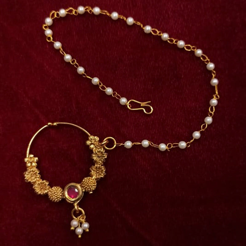 Manisha Jewellery Gold Plated Kundan Stone Chain Nose Ring - MNACC21