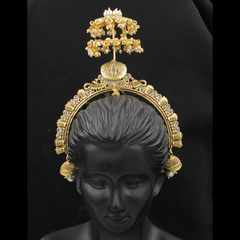 Manisha Jewellery Gold Plated White Kundan Stone Juda Brooch