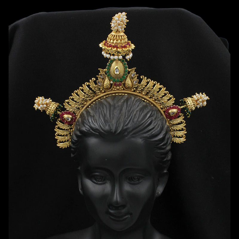 Manisha Jewellery Gold Plated Pink & Green Pota Stone Juda Brooch