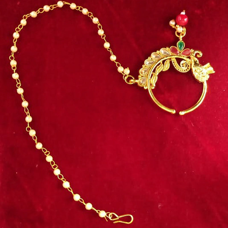 Manisha Jewellery Gold Plated Kundan Stone Chain Nose Ring - MNACC22