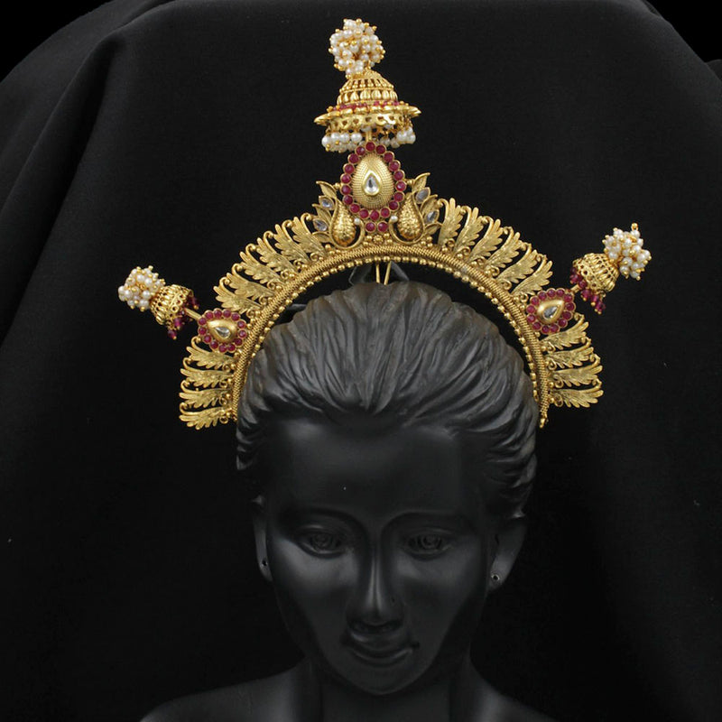 Manisha Jewellery Gold Plated Pink Pota Stone Juda Brooch