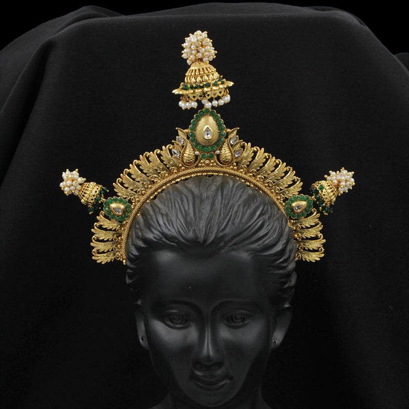 Manisha Jewellery Gold Plated Green Pota Stone Juda Brooch