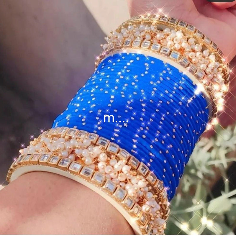 Manisha Jewellery Gold Plated Crystal Stone & Pearl Thread Bangles Set