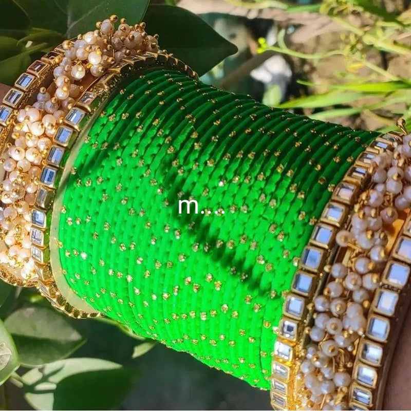 Manisha Jewellery Gold Plated Crystal Stone & Pearl Thread Bangles Set