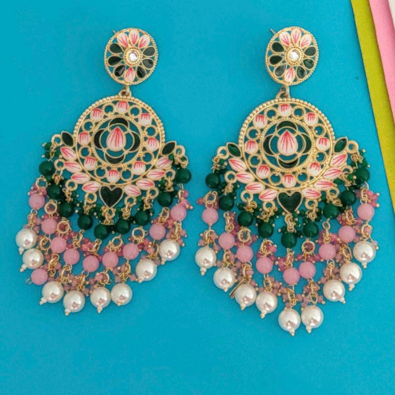 Manisha Jewellery Gold Plated Meenakari & Beads Dangler Earrings