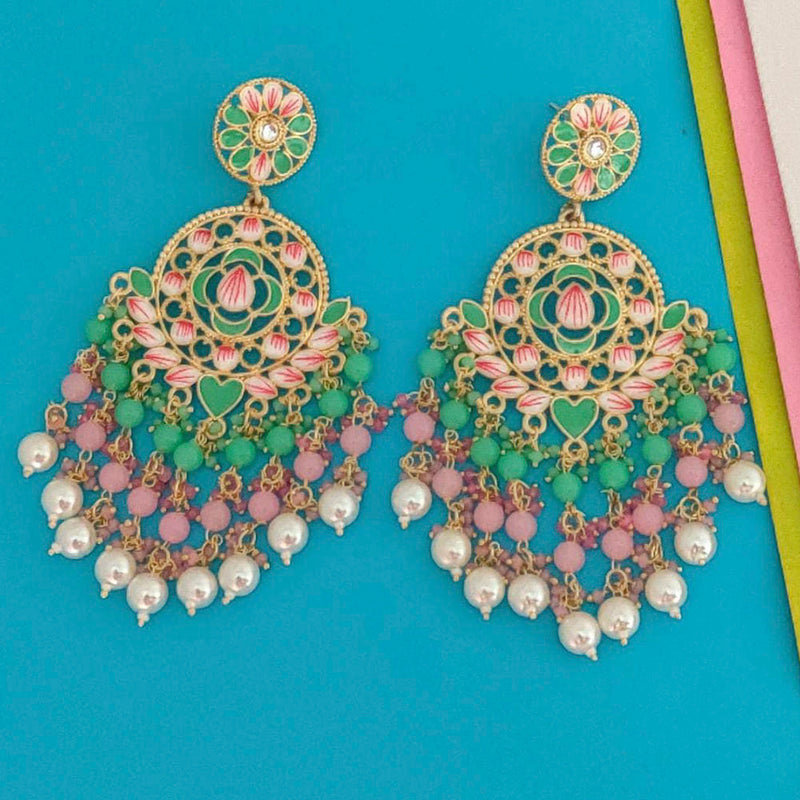 Manisha Jewellery Gold Plated Meenakari & Beads Dangler Earrings