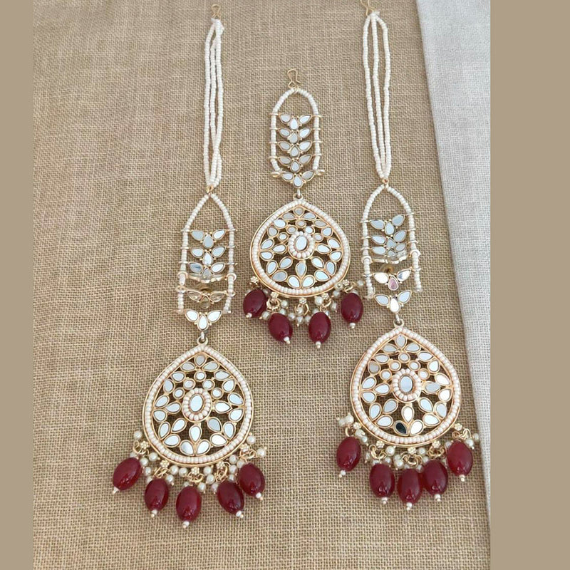 Manisha Jewellery Gold Plated Mirror & Beads Dangler Earrings With Maang Tikka