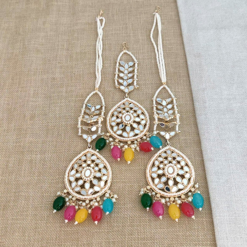 Manisha Jewellery Gold Plated Mirror & Beads Dangler Earrings With Maang Tikka