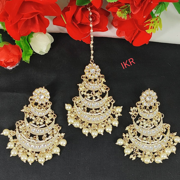 Manisha Jewellery Pearl And Kundan Gold Plated Earrings With Maang Tikka