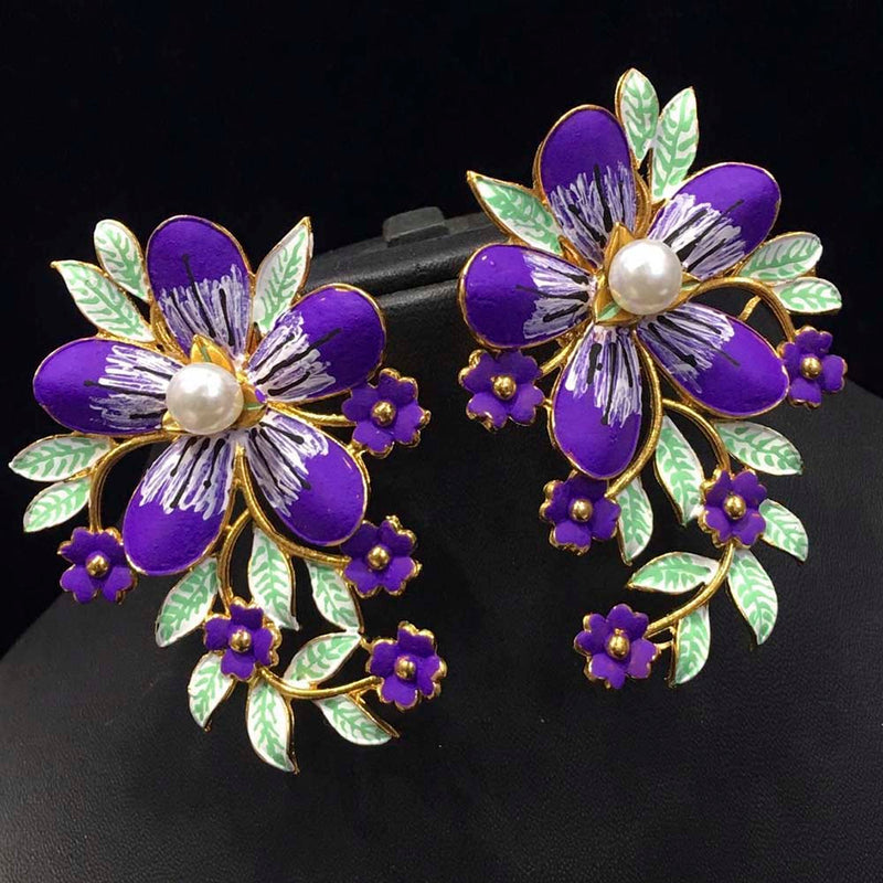 Manisha Jewellery Meenakari & Pearl Floral Dangler Earrings