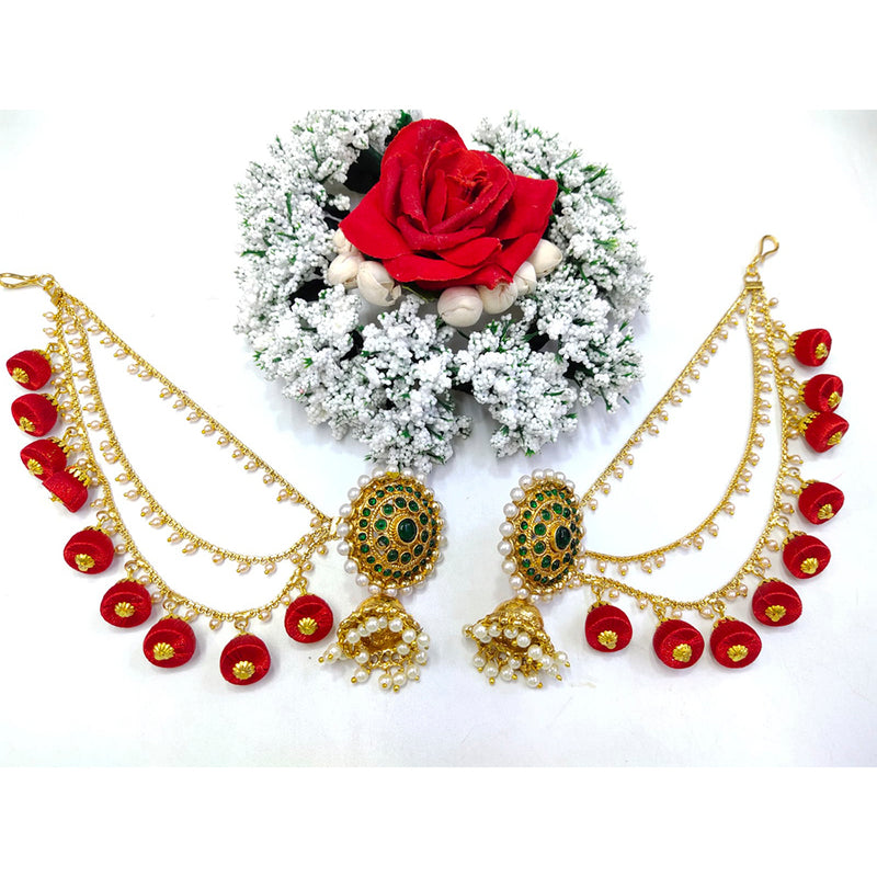 Manisha Jewellery Gold Plated Pota Stone & Thread Jhumki Kan Chain Earrings