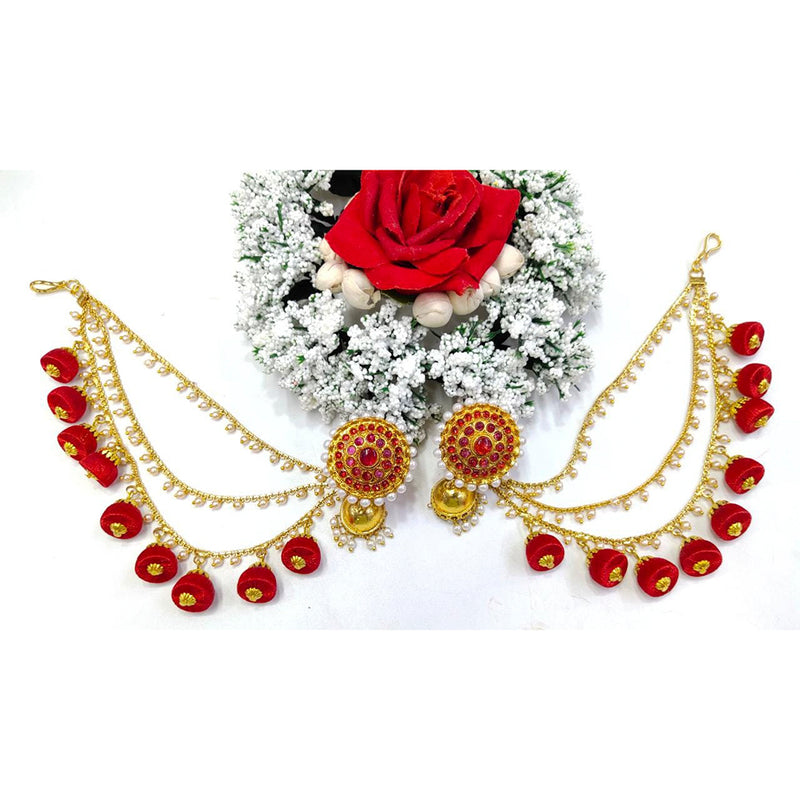 Manisha Jewellery Gold Plated Pota Stone & Thread Jhumki Kan Chain Earrings