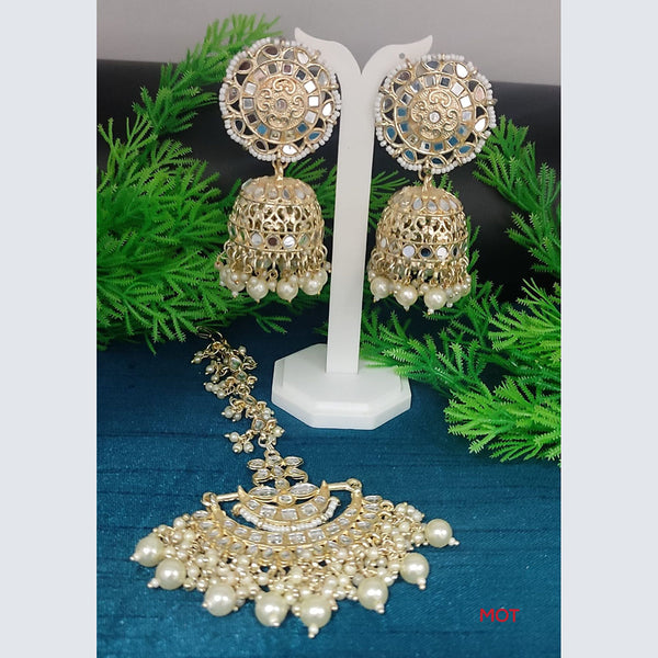 Manisha Jewellery Gold Plated Kundan Stone & Mirror & Beads Dangler Earrings With Maang Tikka