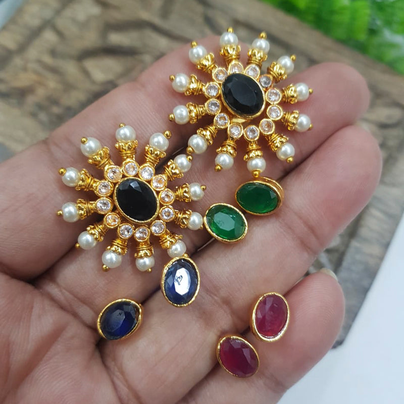 Manisha Jewellery Gold Plated Crystal Stone & Pearl Interchangeable Style Stud Earrings