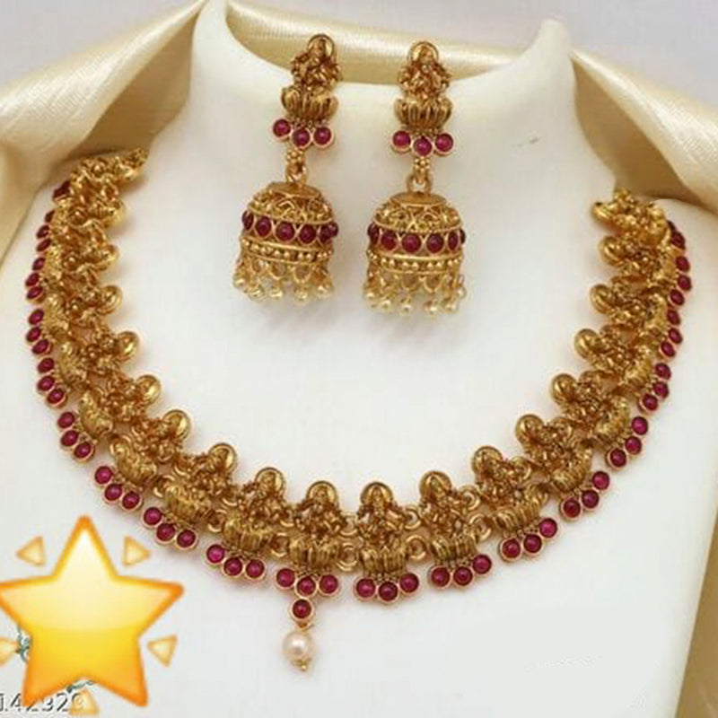 Manisha Jewellery Gold Plated Pota Stone Temple Choker Necklace Set
