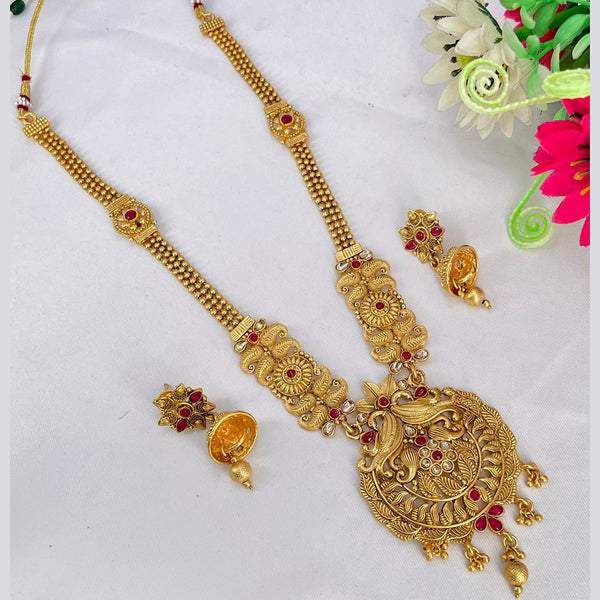 Manisha Jewellery Gold Plated Pota Stone Long Haram Necklace Set