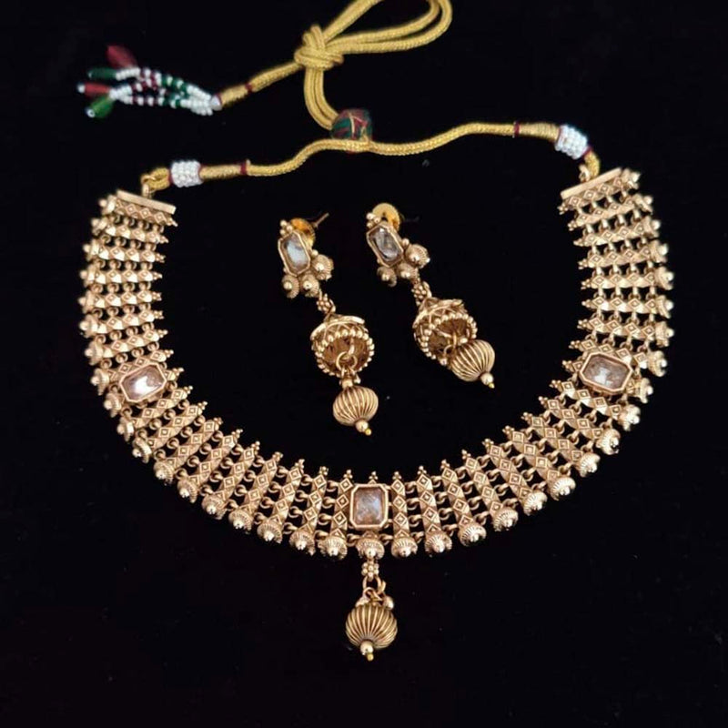 Manisha Jewellery Gold Plated Pink & Green Pota Stone Choker Necklace Set