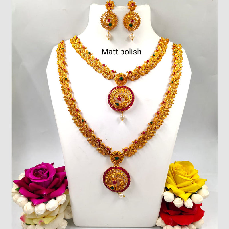 Manisha Jewellery Gold Plated Pink & Green Pota Stone Bridal Jewellery Set